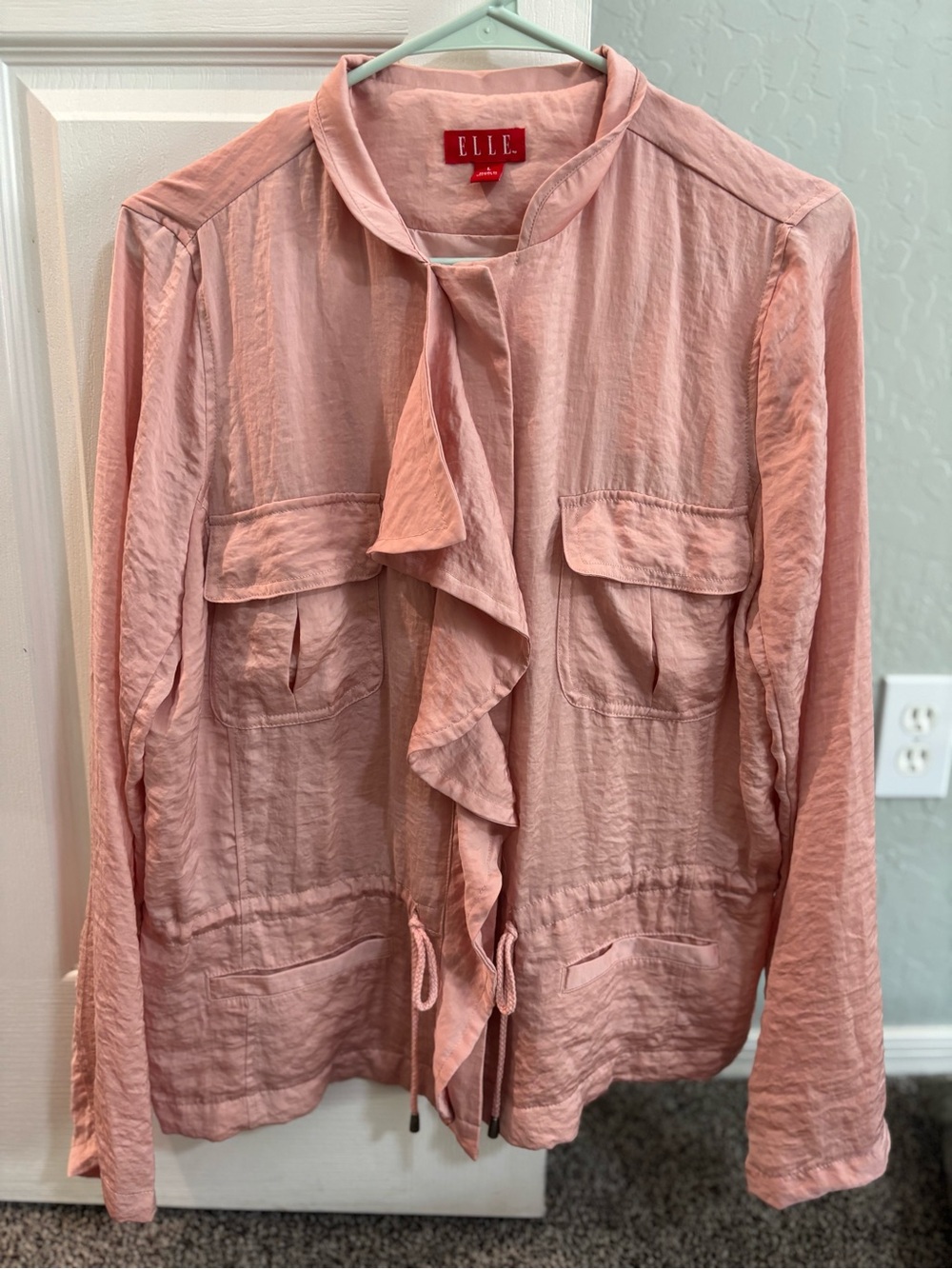 ELLE Light Pink Ruffle Front Button Down Blouse